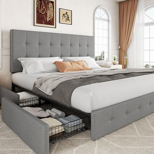 King Size Storage Bed Frame with 4 Underbed Drawers, view 2
