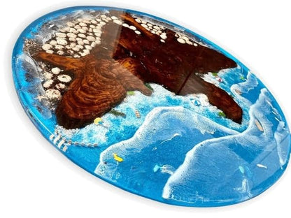 Shoreline Bliss Coastal Resin Look Epoxy Round Coffee Table Center Table Dining Room Table Living Room Table Patio Table Office Table Bar Table Conference Room Table (Without Stand, 18 x 18 Inches)