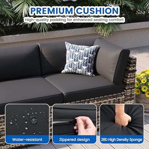 8 Pieces Outdoor Patio Furniture Set with 44" Fire Pit Table Yellow Rattan Sectional Conversation Sets w/Gas Fire Pit, Coffee Table, 1 Waterproof Covers, Black