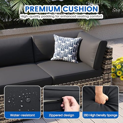 8 Pieces Outdoor Patio Furniture Set with 44" Fire Pit Table Yellow Rattan Sectional Conversation Sets w/Gas Fire Pit, Coffee Table, 1 Waterproof Covers, Black