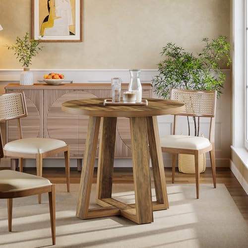Tribesigns Small Round Dining Table for 2-4 People, 31.5 Inches Farmhouse Kitchen Table for Small Space, Dining Room, Kitchen, Apartment, Rustic Brown
