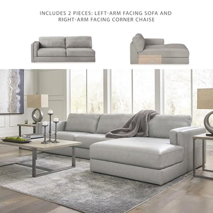 Signature Design by Ashley Amiata 2-Piece Sectional Sofa with Chaise, Modern Anti-Sag Foundation, Leather and Faux Leather Upholstery, Contemporary Living Rooms, Glacier Gray, 137"W