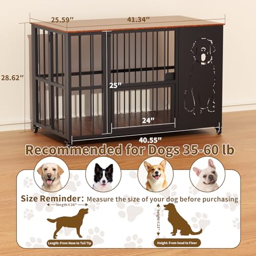 JUNEU 42'' Dog Crate Furniture - No Assembly Collapsible Large Dog Crate, view 4