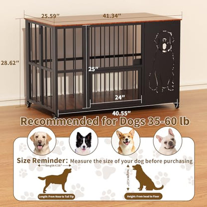 JUNEU 42'' Dog Crate Furniture - No Assembly Collapsible Large Dog Crate, view 4