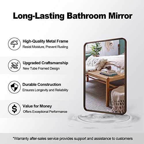 Bronze Bathroom Mirror, 30x36 InchRounded Rectangle Oil Rubbed Bronze Mirror, Bronze Mirrors for Wall Metal Framed, Iron Tube, 1’’ Deep, Wall-Mounted Horizontally/Vertically