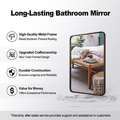 Bronze Bathroom Mirror, 30x36 InchRounded Rectangle Oil Rubbed Bronze Mirror, Bronze Mirrors for Wall Metal Framed, Iron Tube, 1’’ Deep, Wall-Mounted Horizontally/Vertically