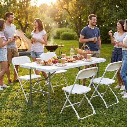 4 FT Folding Picnic Table Easy to Fold and Store, Foldable Table for Camping Picnic Dining Party Kitchen Outdoor Indoor with Carrying Handle