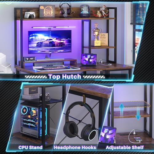 39'' Gaming Desk with Hutch and Reversible Storage Shelves, Rustic, view 7