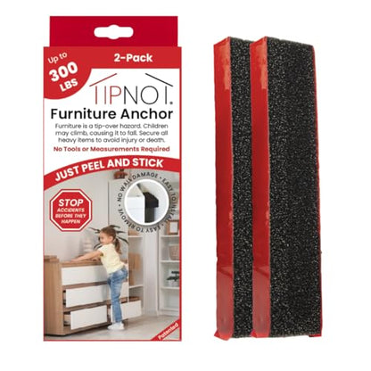 Adhesive Furniture Anchor, No-Drill, Aesthetic & Invisible Once Installed, Anti-Tip Furniture Safety Anchor to Childproof and Babyproof Your Home, Holds Up to 300 Pounds, 2-Pack