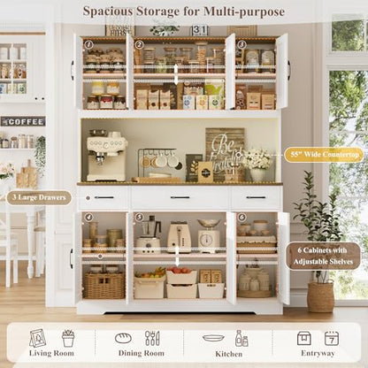 71" Tall Kitchen Pantry Storage Cabinet, 55" W Kitchen Hutch, White, view 5