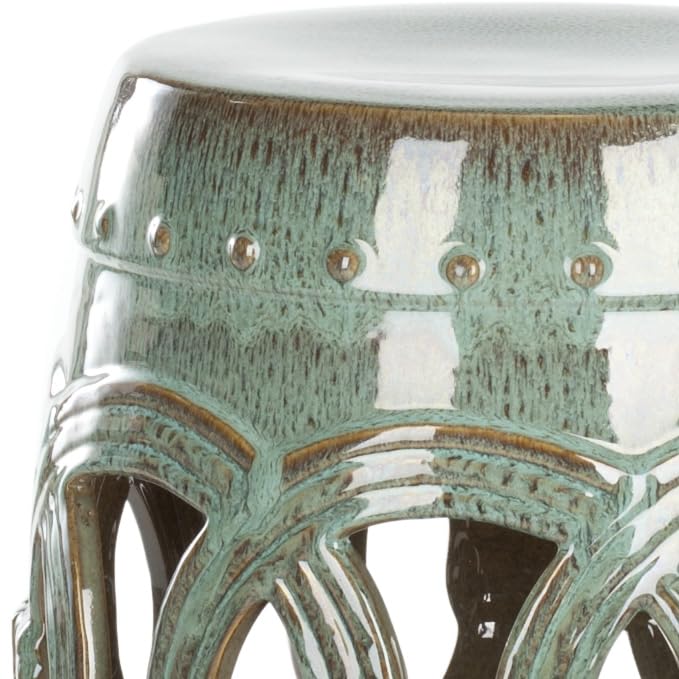 SAFAVIEH Furniture - Double Coin Decorative Garden Stool - Antique Blue - Ceramic - Artisan Chinoiserie Design - Ideal for Living Room, Patio, Garden - Fully Assembled (ACS4500A)