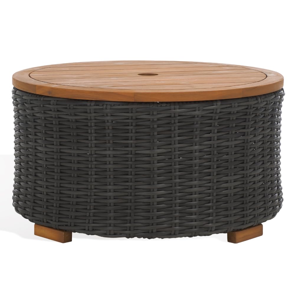 SAFAVIEH Couture Collection Anguilla Dark Grey Faux Wicker Indoor/Outdoor Storage Coffee Table (Fully Assembled)