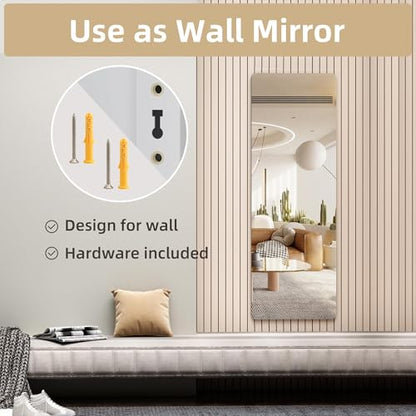 Door Mirror Full Length, 47"x 16" Full Body Over The Door Hanging Wall Mounted Mirror for Bedroom, Living Room, Cloakroom, Round White
