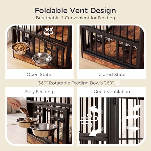 Dog Crate Furniture with 360° Rotatable Bowls, view 6
