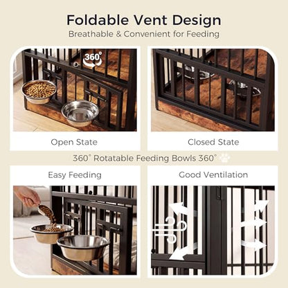 Dog Crate Furniture with 360° Rotatable Bowls, view 6