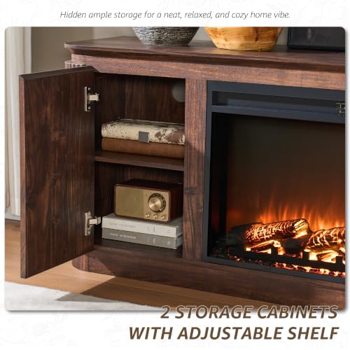 70" Fluted TV Stand with 36" Electric Fireplace, Dark Walnut Oak, view 9