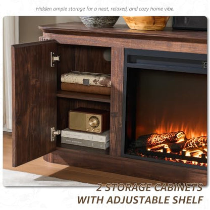 70" Fluted TV Stand with 36" Electric Fireplace, Dark Walnut Oak, view 9
