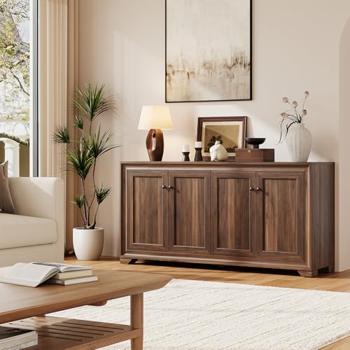 60" Buffet Cabinet with Storage, 4 Doors & Adjustable Shelves Brown, view 7