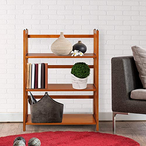 3-Shelf Folding Stackable Bookcase (27.5" Wide)-Honey Oak