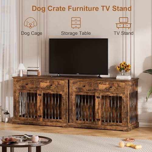 Large Dog Crate Furniture with 2 Drawers, 44 Inch Wooden Dog Kennel Indoor, view 5