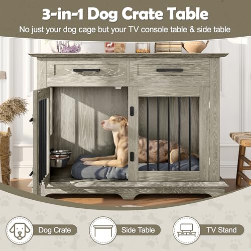 44.48" Large Dog Crate Furniture with Storage, End Table & Kennel, view 5