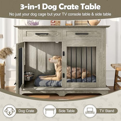 44.48" Large Dog Crate Furniture with Storage, End Table & Kennel, view 5