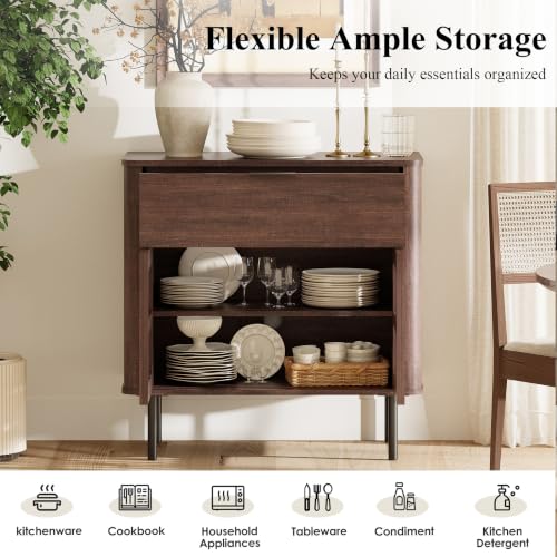 31.5" Tall Modern Sideboard Buffet Cabinet with Storage, Walnut, view 6