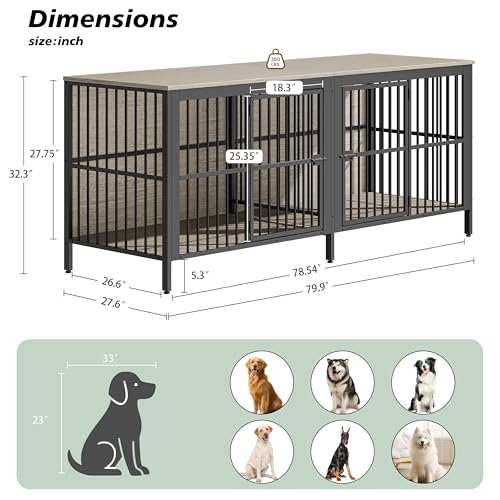80'' Double Dog Crate Furniture for 2 Dogs, view 3