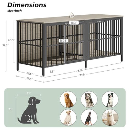 80'' Double Dog Crate Furniture for 2 Dogs, view 3
