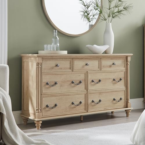 Farmhouse 7-Drawer Dresser with Solid Wood Feet, Natural Oak, view 2