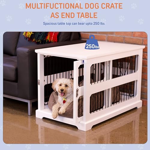 Slide Aside Dog Crate Furniture, Dual Function Side End Table with Sliding Door, view 6