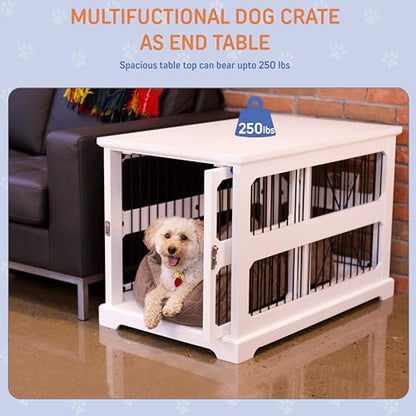 Slide Aside Dog Crate Furniture, Dual Function Side End Table with Sliding Door, view 6