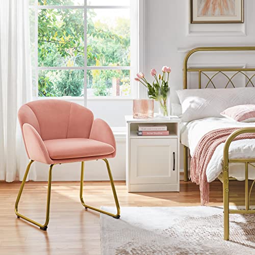 Yaheetech Flower Shape Velvet Vanity Chair, Modern Side Armchair Makeup Chair no Wheels with Golden Metal Legs for Living Room/Dressing Room/Bedroom/Home Office/Kitchen, Pink