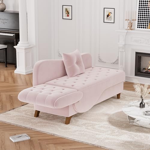 Indoor Velvet Chaise Lounge Chair with Storage for Living Room, Blush Pink, view 4