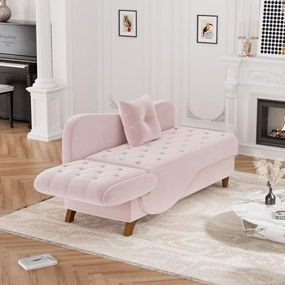 Indoor Velvet Chaise Lounge Chair with Storage for Living Room, Blush Pink, view 4