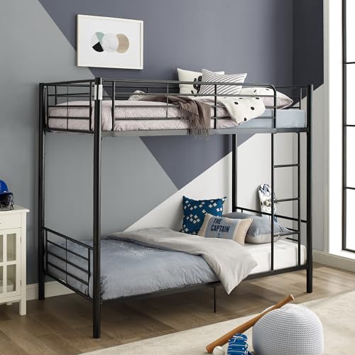 Elodie Urban Industrial Twin Over Twin Metal Bunk Bed, Twin Over Twin, Black
