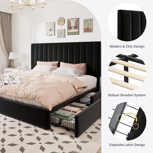 King Size Storage Bed Frame, Vertical Channel Tufted Adjustable Headboard, view 7