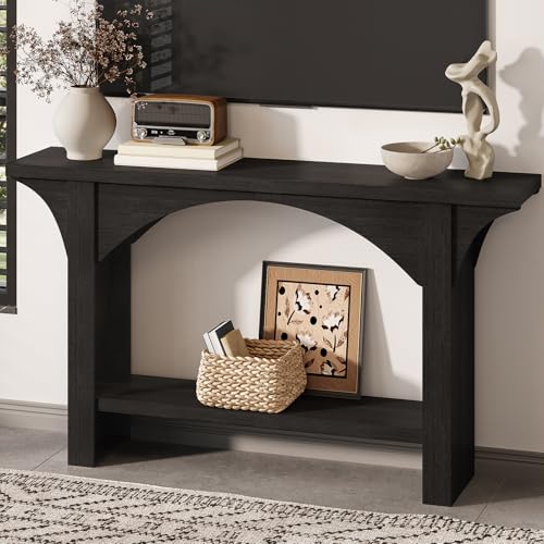 55 Inch Console Table, 2-Tier Modern Entryway Table Narrow Wood Sofa Tables with Storage Shelves for Living Room, Entrance, Hallway, Foyer (Black)