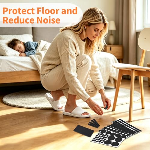 Felt Furniture Pads 300 Pieces, Furniture Pads for Hardwood Floors, Felt Pads for Chair Legs Furniture, Floor Protectors for Furniture Black