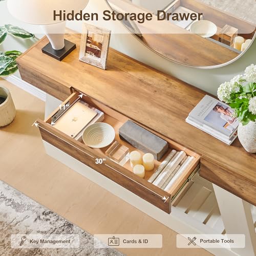 60" Farmhouse Entryway Table with Drawer, Console Table Behind Sofa, Narrow Long Entryway for Hallway, Living Room, Hallway, Behind Couch(Antique White)