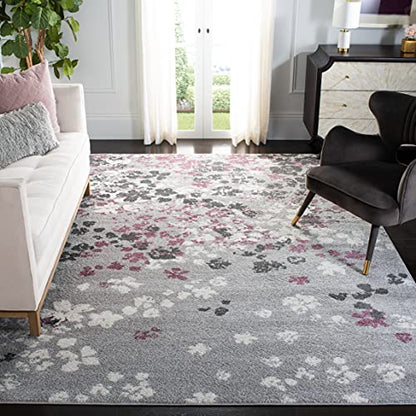 SAFAVIEH Adirondack Collection Area Rug - 9' x 12', Light Grey & Purple, Floral Design, Non-Shedding & Easy Care, Ideal for High Traffic Areas in Living Room, Bedroom (ADR115M)