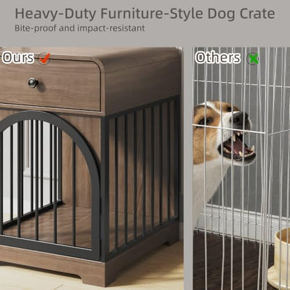 Dog Crate Furniture, Wooden Dog Crate House with Drawer, view 7
