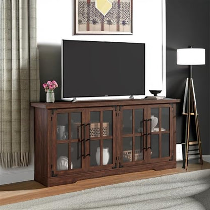 63" Farmhouse TV Stand with 4 Glass Doors and Storage, Espresso, view 6