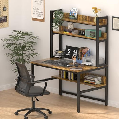 Computer Desk with Hutch, 47“W x 23.6" D Desk with Shelves, Tall Home Office Desk with Bookshelf, Metal Legs Study Table with Upper Storage Shelf for Study Writing/Workstation