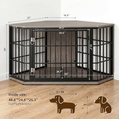 52 Inch Dog Crate Furniture Corner for Large Dogs, Grey, view 3