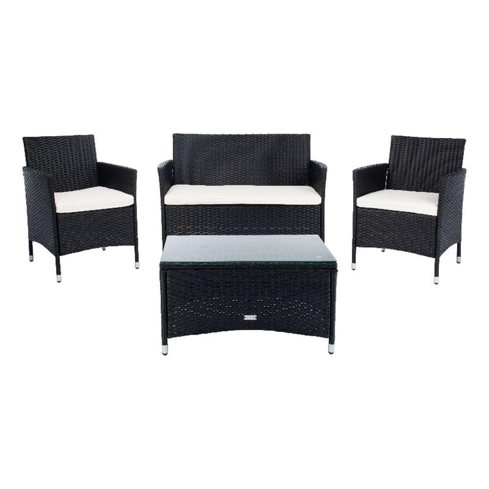 SAFAVIEH PAT7506A Collection Bandele Black and Beige 4-Piece Outdoor Living Patio Set
