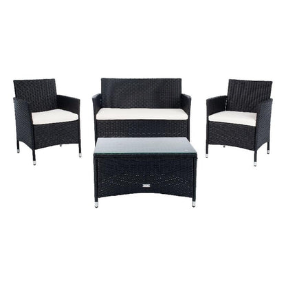 SAFAVIEH PAT7506A Collection Bandele Black and Beige 4-Piece Outdoor Living Patio Set