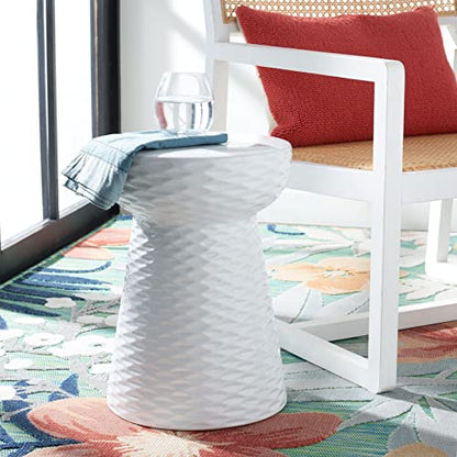 SAFAVIEH Furniture - Daphne Decorative Garden Stool - White - Ceramic - Artisan Hand-Painted Design - Ideal for Living Room, Patio, Garden - Fully Assembled (ACS4523A)