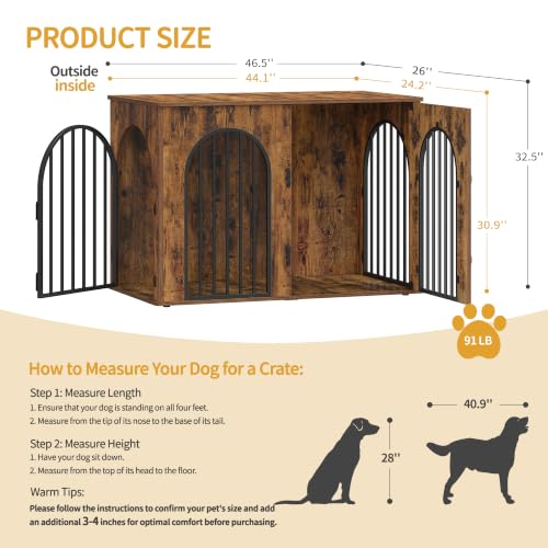 46.5 in Dog Crate Furniture,Dog Kennel Indoor for Medium/Large Dog, view 3
