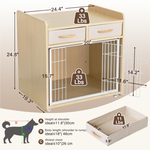 24.4inch Dog Crate Furniture for Small Dogs with 2 Drawers, view 4